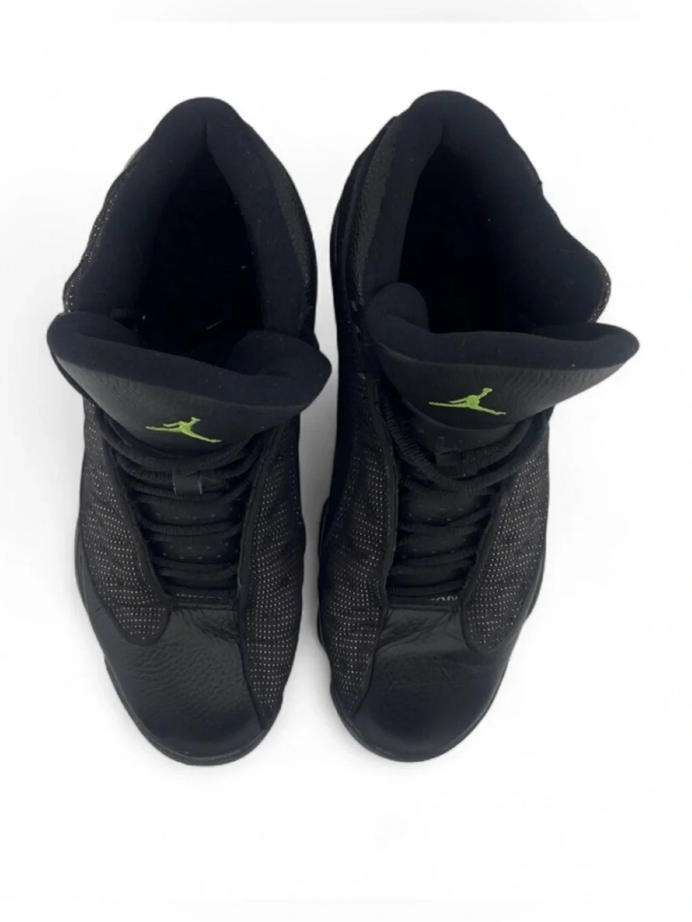 Jordan 13 Retro Black Sneakers with Lime Accents